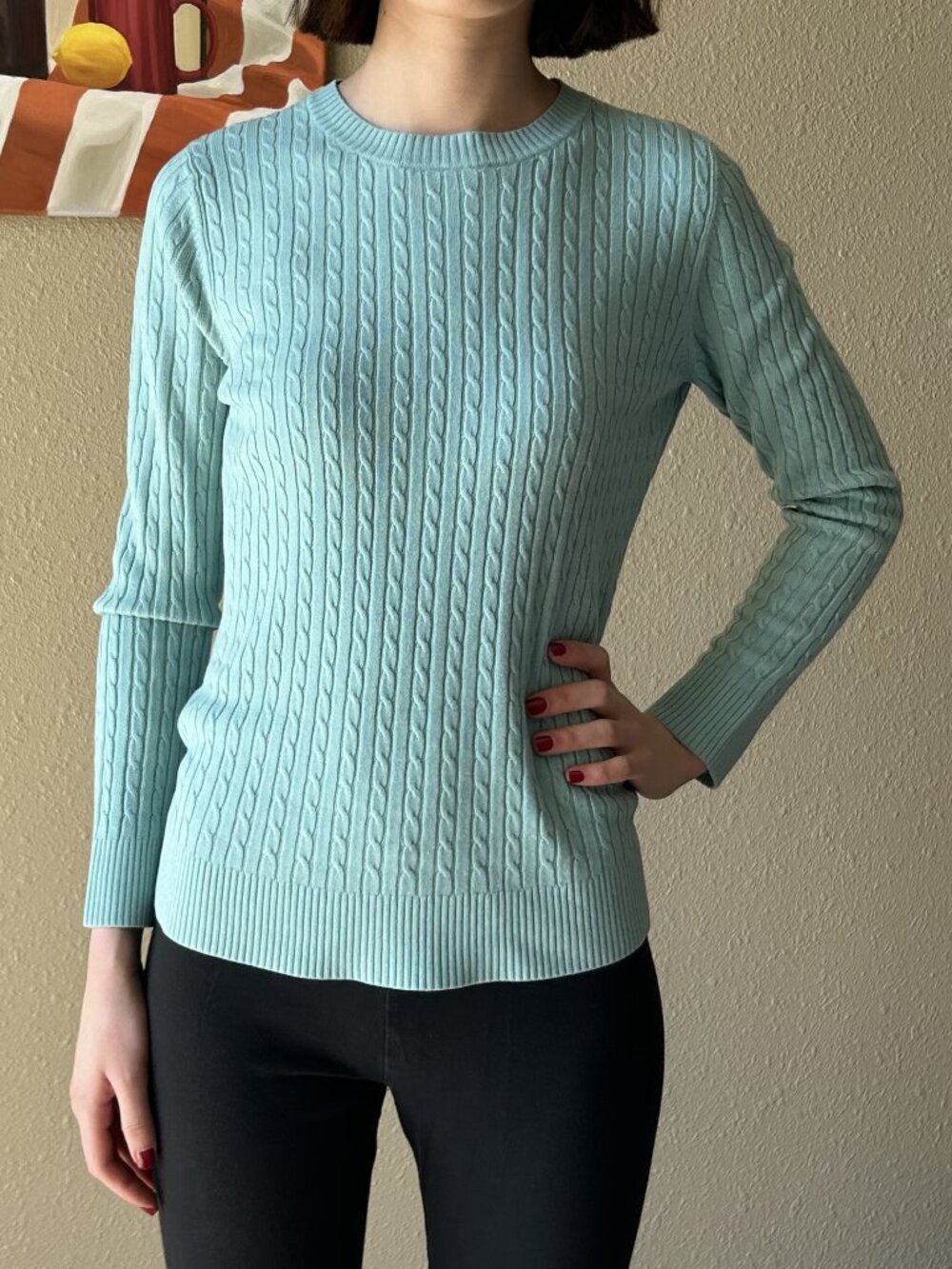 Light, Cable-knit Cyan Sweater